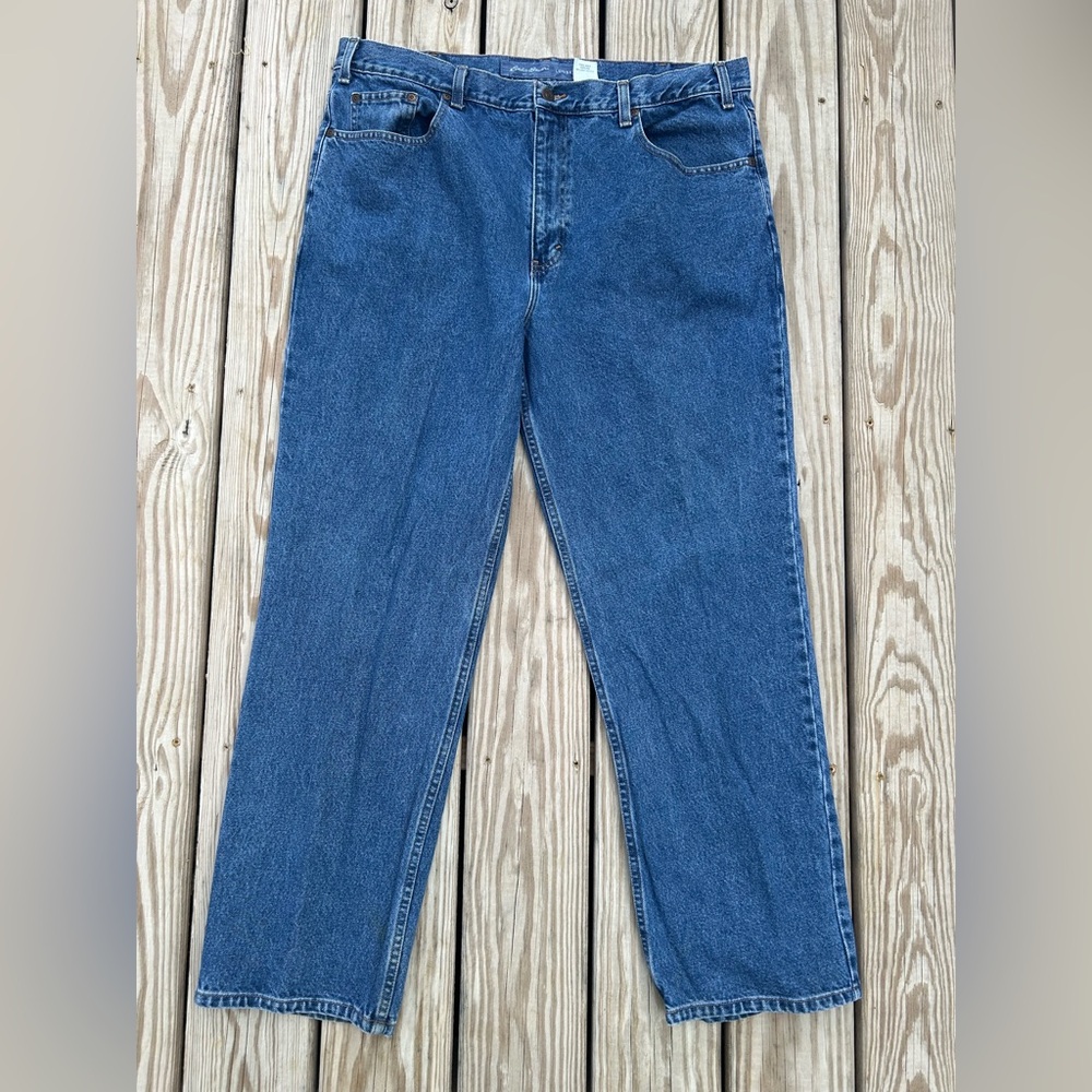 Vtg Eddie Bauer Loose Fit Tapered Leg Jeans Mens Sz 40x32‎ Blue Cotton Denim